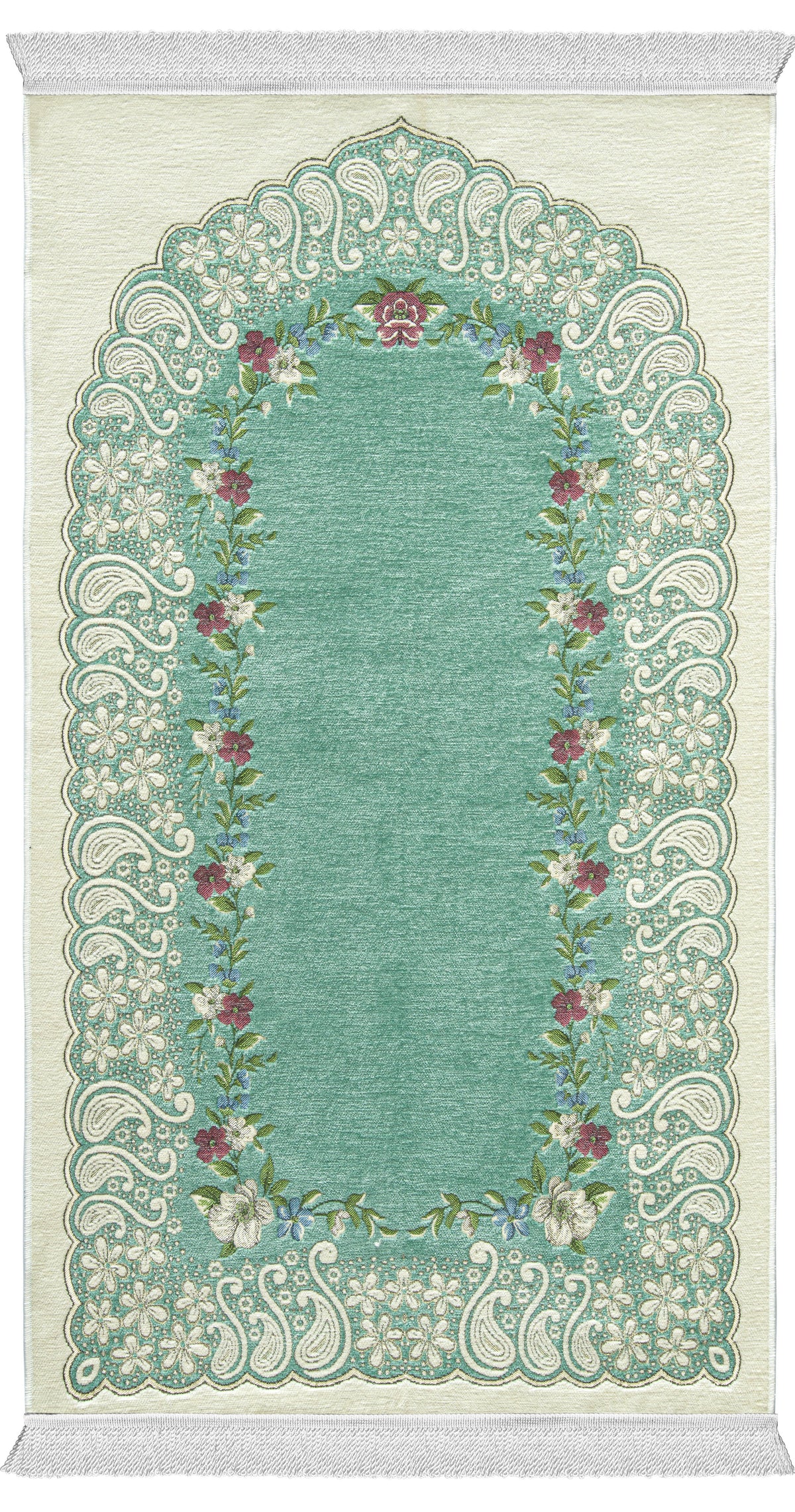 Turquoise Flowered Arch Unpadded Sejadah